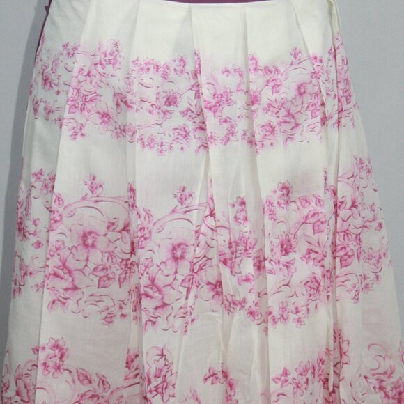 Tommy Bahama Ivory Pleated Wrap Skirt with Magenta Floral Pattern Size Small - Picture 7 of 9